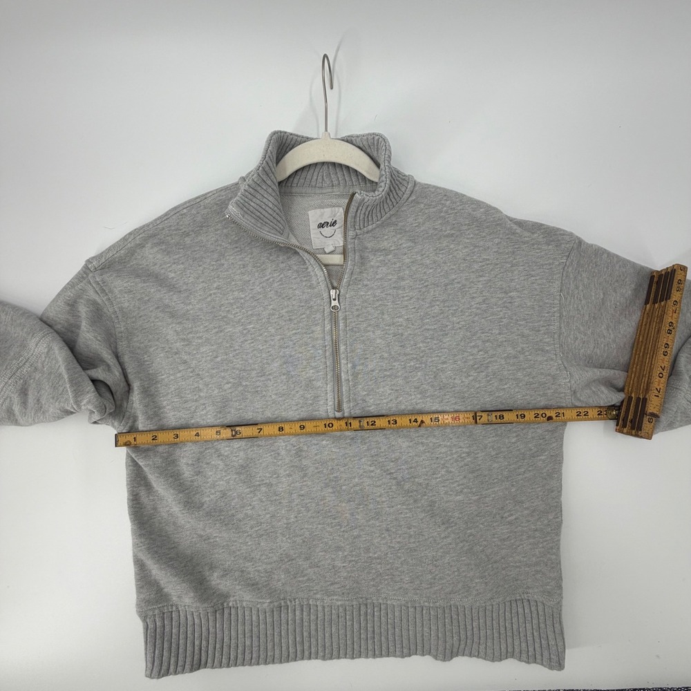 Aerie Womens Quarter Zip Sweatshirt Heather Gray Oversized Pullover Small - Picture 6 of 7